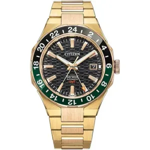 Ανδρικό ρολόι CITIZEN NB6033-51E Series 8 Automatic από ανοξείδωτο ατσάλι με μαύρο καντράν και χρυσό μπρασελέ.