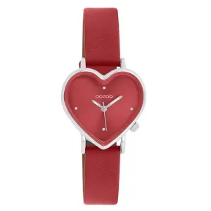 Γυνακείο ρολόι OOZOO C11448 TIMEPIECES με κόκκινο καντράν και κόκκινο δερμάτινο λουράκι.