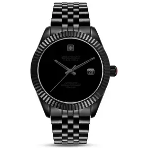 Ανδρικό ρολόι SWISS MILITARY HANOWA SMWGL0005530 DARK NIGHT Automatic από ανοξείδωτο ατσάλι με μαύρο καντράν και μπρασελέ.