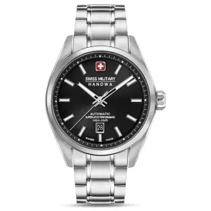 Ανδρικό ρολόι SWISS MILITARY HANOWA SMWGL0006201 MAJESTIC PIONEER Automatic από ανοξείδωτο ατσάλι με μαύρο καντράν και μπρασελέ.
