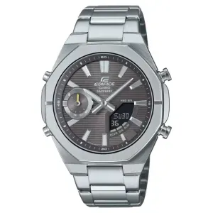 Ανδρικό ρολόι CASIO ECB-S10D-8AEF Edifice Bluetooth από ανοξείδωτο ατσάλι με γκρι καντράν και ασημί μπρασελέ.