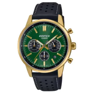 Ανδρικό ρολόι Casio EFR-575CL-3AEF Edifice από ανοξείδωτο ατσάλι με πράσινο καντράν και μαύρο δερμάτινο λουράκι