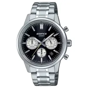 Ανδρικό ρολόι Ρολόι CASIO EFR-575D-1AEF Edifice από ανοξείδωτο ατσάλι με μαύρο καντράν και ασημί μπρασελέ.