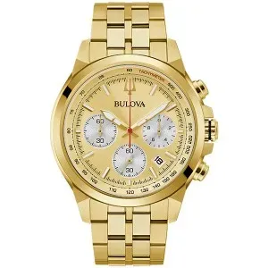 Ανδρικό ρολόι BULOVA 97B217 Chronograph από ανοξείδωτο ατσάλι με χρυσό καντράν και μπρασελέ.