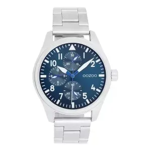 Ανδρικό ρολόι OOZOO C11505 TIMEPIECES με μπλε καντράν και ασημί μπρασελέ.