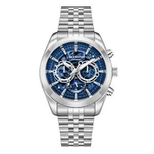Ανδρικό ρολόι LEE COOPER LC08176.390 Automatic με μπλε skeleton καντράν και ασημί μπρασελέ.