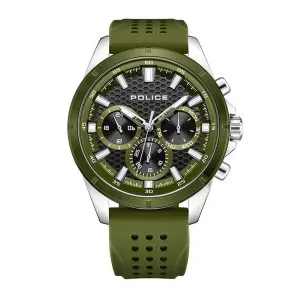 Ανδρικό ρολόι POLICE PEWJQ2204111 Motion από ανοξείδωτο ατσάλι με μαύρο καντράν και χακί καουτσούκ λουράκι.