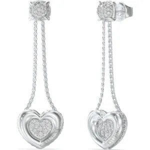 GUESS STEEL L O V E  JUBE05462JWRHT U Σκουλαρίκια Ασημένια Καρδιές Με Πέτρες