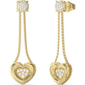 GUESS STEEL L O V E  JUBE05462JWYGT U Σκουλαρίκια Χρυσά Καρδιές Με Πέτρες