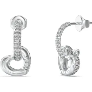 GUESS STEEL L O V E  JUBE05465JWRHT U Σκουλαρίκια Ασημένια Με Καρδιές