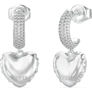 GUESS STEEL ICONIQUE JUBE05544JWRHT U Κρίκοι Ασημένιοι Με Καρδιές Με Πέτρες Και Λογότυπο