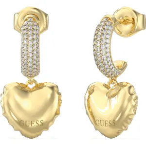 GUESS STEEL ICONIQUE JUBE05544JWYGT U Κρίκοι Χρυσοί Με Καρδιές Με Πέτρες Και Λογότυπο