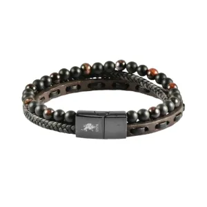 Ανδρικό βραχιόλι U. S. Polo Assn. JW9257BR Dylan από ατσάλι και καφέ δέρμα.