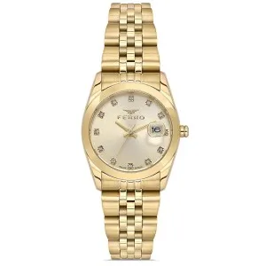 Γυναικείο ρολόι FERRO FL21519AWT-B4 με χρυσό καντράν και μπρασελέ.