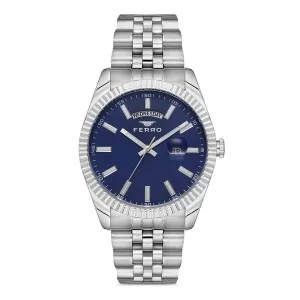 Ανδρικό ρολόι FERRO F11247AWT-A3 με μπλε καντράν και μπρασελέ.