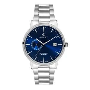 Ανδρικό ρολόι GANT G165018 East Hill από ανοξείδωτο ατσάλι με μπλε καντράν και ασημί μπρασελέ.