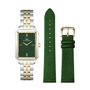 Γυναικείο ρολόι Ferro FL21626AWT-D6 με πράσινο καντράν και μπρασελέ.