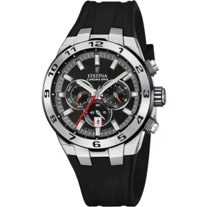 Ανδρικό ρολόι FESTINA F20671/6 από ανοξείδωτο ατσάλι με μαύρο καντράν και μαύρο καουτσούκ λουράκι.