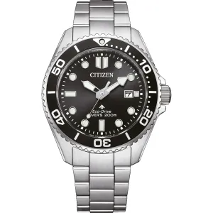 Ανδρικό Ρολόι CITIZEN BN0261-51E Eco-Drive από ανοξείδωτο ατσάλι με μαύρο καντράν και ασημί μπρασελέ.