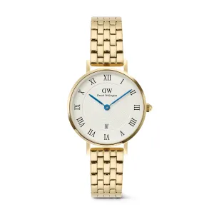 Γυναικείο ρολόι DANIEL WELLINGTON DW00100857 Roman Numerals από ανοξείδωτο ατσάλι με λευκό καντράν και επιχρυσωμένο μπρασελέ.