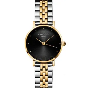 Γυναικείο ρολόι Rosefield SEBDSG-SE04 Small Edit με μαύρο καντράν και ασημί-χρυσό μπρασελέ.
