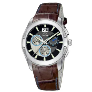Ανδρικό ρολόι JAGUAR J615/4 από ανοξείδωτο ατσάλι με πολύχρωμο καντράν και καφέ δερμάτινο λουράκι.