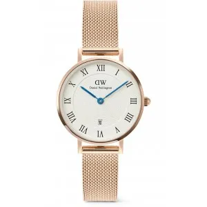Γυναικείο ρολόι DANIEL WELLINGTON DW00100856 Petite Roman Numerals από ανοξείδωτο ατσάλι με λευκό καντράν και μπρασελέ.