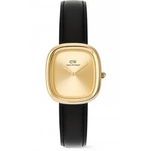 Ρολόι Daniel Wellington DW00100878 Margot Sheffield από ανοξείδωτο ατσάλι με χρυσό καντράν και μαύρο δερμάτινο λουράκι.