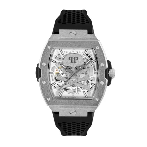 Ρολόι PHILIPP PLEIN PWJFA0925 The Skeleton Frosted Automatic με μαύρο καουτσούκ λουρ΄άκι.