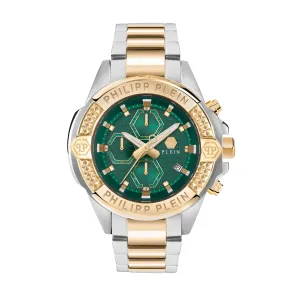Ανδρικό ρολόι PHILIPP PLEIN PWWFA0525 THE SKULL CHRONO από ανοξείδωτο ατσάλι με πράσινο καντράν και μπρασελέ.