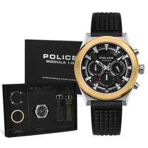Ανδρικό ρολόι POLICE PEWGC00923X0 MODULA 1.0 από ανοξείδωτο ατσάλι με μαύρο καντράν και μαύρο δερμάτινο λουράκι.