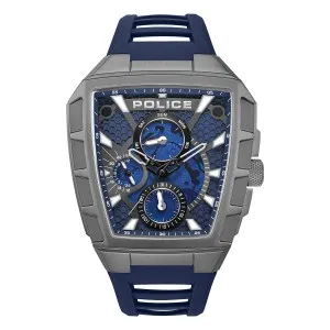 Ανδρικό ρολόι POLICE PEWGQ0056806 Tough Gear από ανοξείδωτο ατσάλι με μπλε καντράν και μπλε καουτσούκ λουράκι.