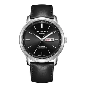 Ανδρικό ρολόι LEE COOPER LC08235.351 με μαύρο καντράν και μαύρο δερμάτινο λουράκι.