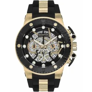 Ανδρικό ρολόι QUANTUM HNG535.251 Hunter από ανοξείδωτο ατσάλι με μαύρο ασημί καντράν και μαύρο καουτσούκ λουράκι.