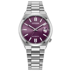 Ρολόι CITIZEN NJ0200-50W Tsuyosa Automatic από ανοξείδωτο ατσάλι με μωβ καντράν και ασημί μπρασελέ.