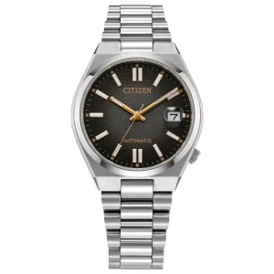 Ρολόι CITIZEN NJ0200-50E Tsuyosa Automatic από ανοξείδωτο ατσάλι με μαύρο καντράν και ασημί μπρασελέ.