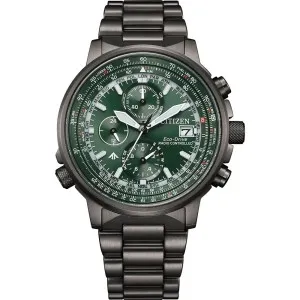 Ανδρικό ρολόι CITIZEN AT8304-57W Promaster Sky από ανοξείδωτο ατσάλι με πράσινο καντράν και μπρασελέ.