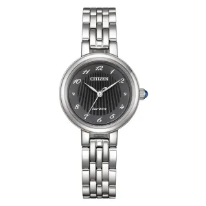 Γυναικείο ρολόι CITIZEN EM0990-81E Eco-Drive από ανοξείδωτο ατσάλι με μαύρο καντράν και μπρασελέ.