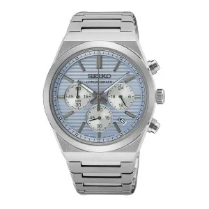 Ανδρικό ρολόι SEIKO SSB459P1 Essential Time από ανοξείδωτο ατσάλι με γαλάζιο καντράν και ασημί μπρασελέ.