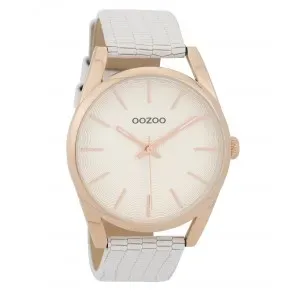 Ρολόι OOZOO C9581 Timepieces Xl με Ροζ Χρυσό με Λευκό Δερμάτινο Λουράκι