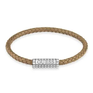 Ανδρικό βραχιόλι GUESS STEEL MARE MAGNUM JUMB05035JWSTTAL από ανοξείδωτο ατσάλι και καφέ δέρμα.