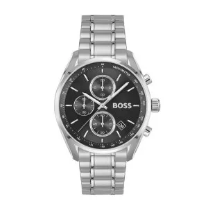 Ανδρικό Ρολόι BOSS 1514259 Grand Prix από ανοξείδωτο ατσάλι με μαύρο καντράν και ασημί μπρασελέ.