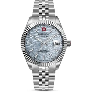 Ανδρικό ρολόι SWISS MILITARY HANOWA SMWGL0005405 Automatic από ανοξείδωτο ατσάλι με γαλάζιο καντράν και ασημί μπρασελέ.