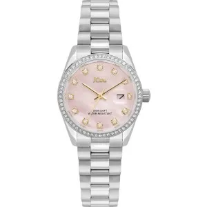 Γυναικείο Ρολόι JCOU JU19082-1 Iris Zircons από ανοξείδωτο ατσάλι με ροζ φίλντισι καντράν και ασημί μπρασελέ.
