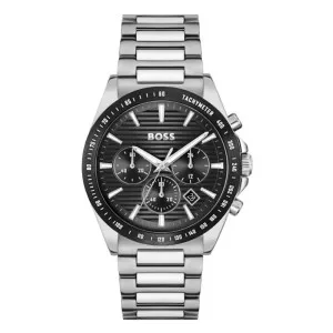 Ανδρικό Ρολόι BOSS 1514290 Strike από ανοξείδωτο ατσάλι με μαύρο καντράν και ασημί μπρασελέ.