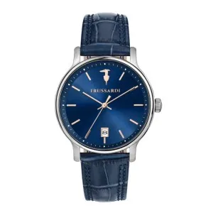 Ανδρικό ρολόι TRUSSARDI R2451174004 T-Inedito από ανοξείδωτο ατσάλι με μπλε καντράν και μπλε δερμάτινο λουράκι.
