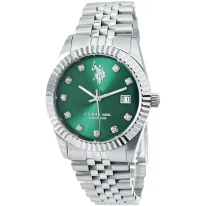 Γυναικείο ρολόι U. S. Polo Assn. USP8379GR Audrey από ανοξείδωτο ατσάλι με πράσινο καντράν και ασημί μπρασελέ.