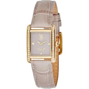 Γυναικείο ρολόι U. S. Polo Assn. USP8457YG Kate με γκρι καντράν, πέτρες ζιργκόν και γκρι δερμάτινο λουράκι.