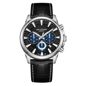Ανδρικό ρολόι LEE COOPER με μαύρο καντράν και μαύρο δερμάτινο λουράκι.