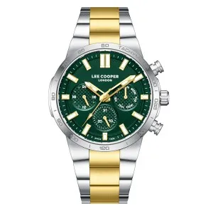 Ανδρικό ρολόι LEE COOPER LC08293.270 με πράσινο καντράν και ασημί-χρυσό μπρασελέ.